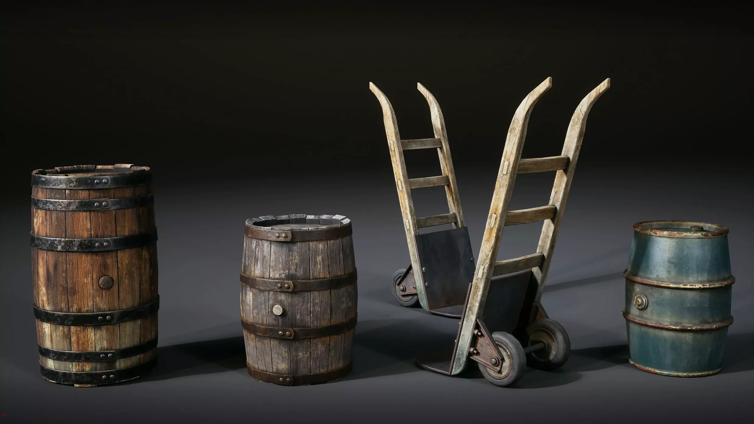 Vintage Barrels and Crates Pack Low-poly 3D model_2