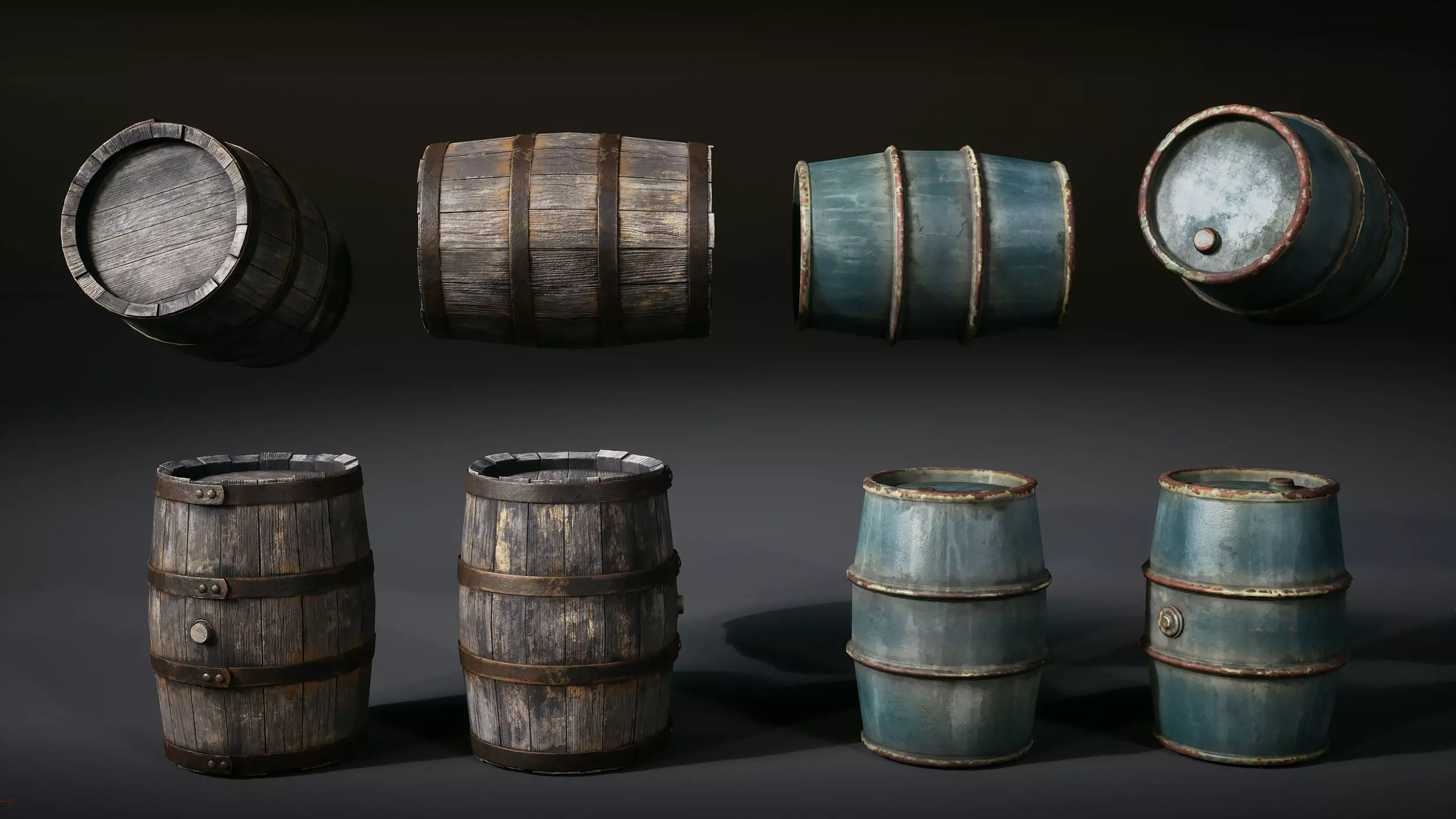 Vintage Barrels and Crates Pack Low-poly 3D model_4