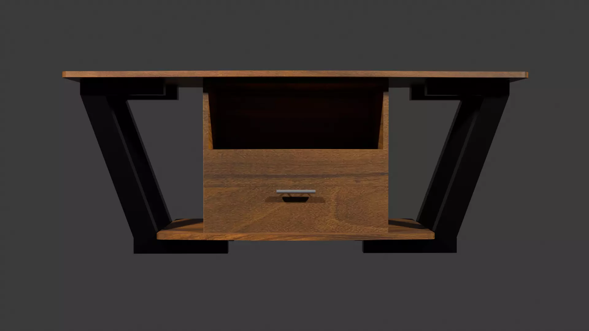 Iron and Wood Minimalist TV Stand Low-poly 3D model_0