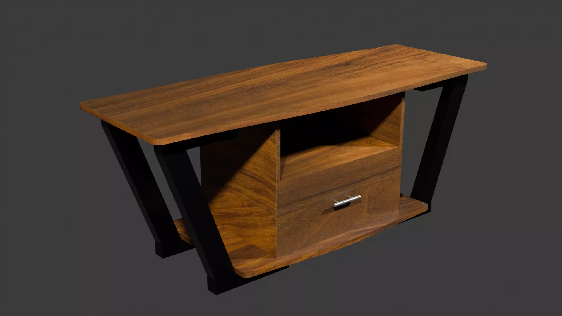 Iron and Wood Minimalist TV Stand Low-poly 3D model_1