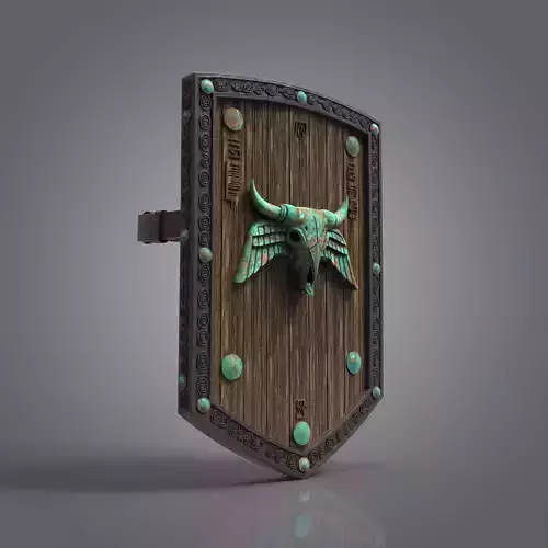 Ancient Bull Guardian Shield - High Poly Medieval Shield 