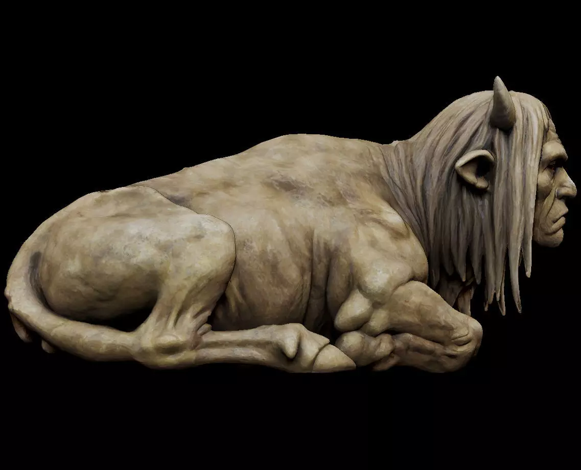 Japanese Folklore Yokai Kudan Statue Human Faced Cow 3D print model_3