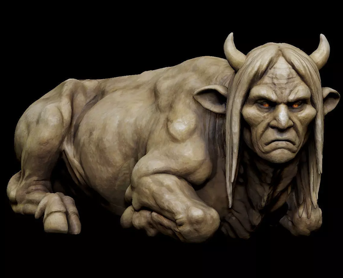 Japanese Folklore Yokai Kudan Statue Human Faced Cow 3D print model_1