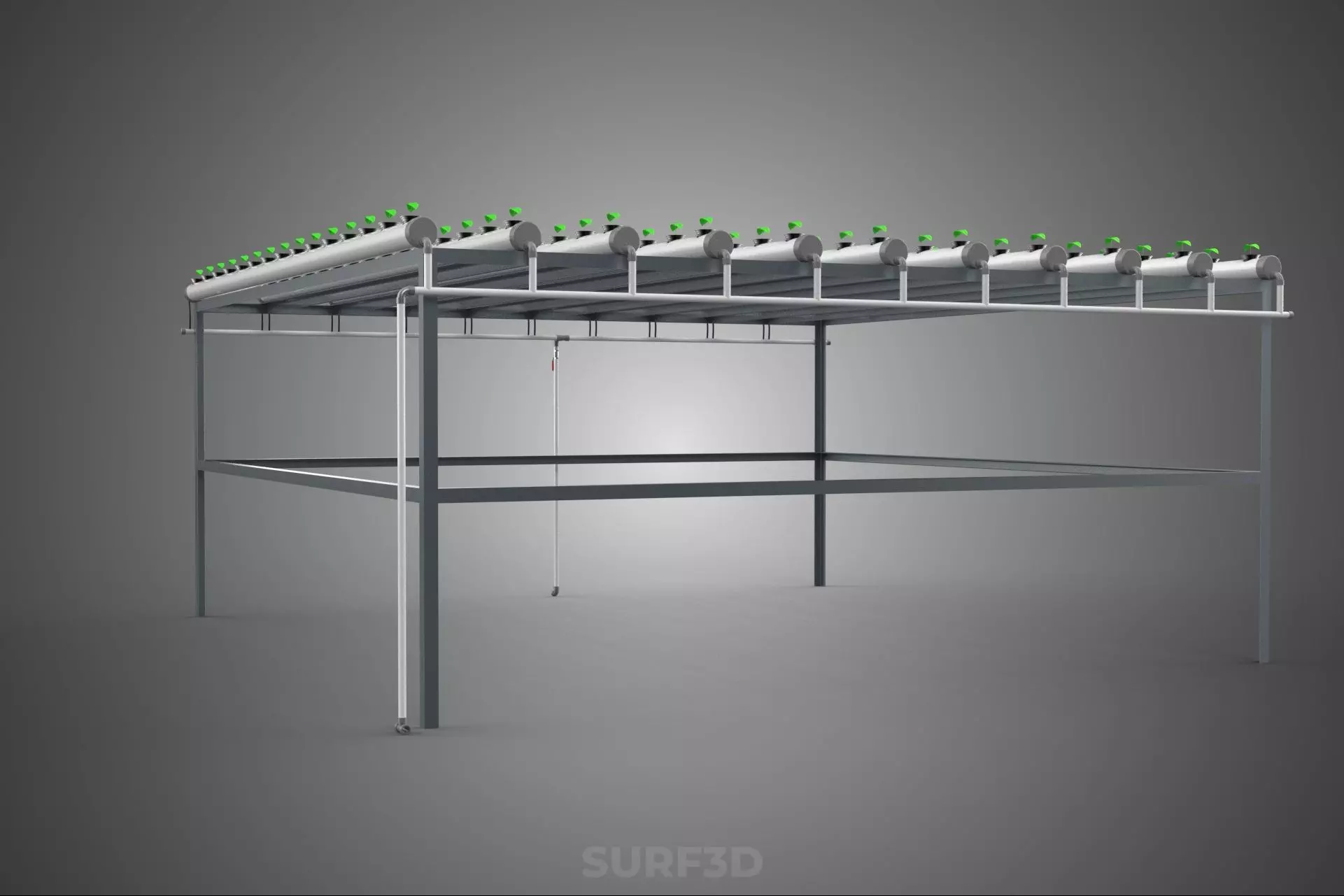 HYDROPONIC FARM SETUP SEEDLINGS GROW NET POTS PARALLEL NFT PIPES 3D model_26
