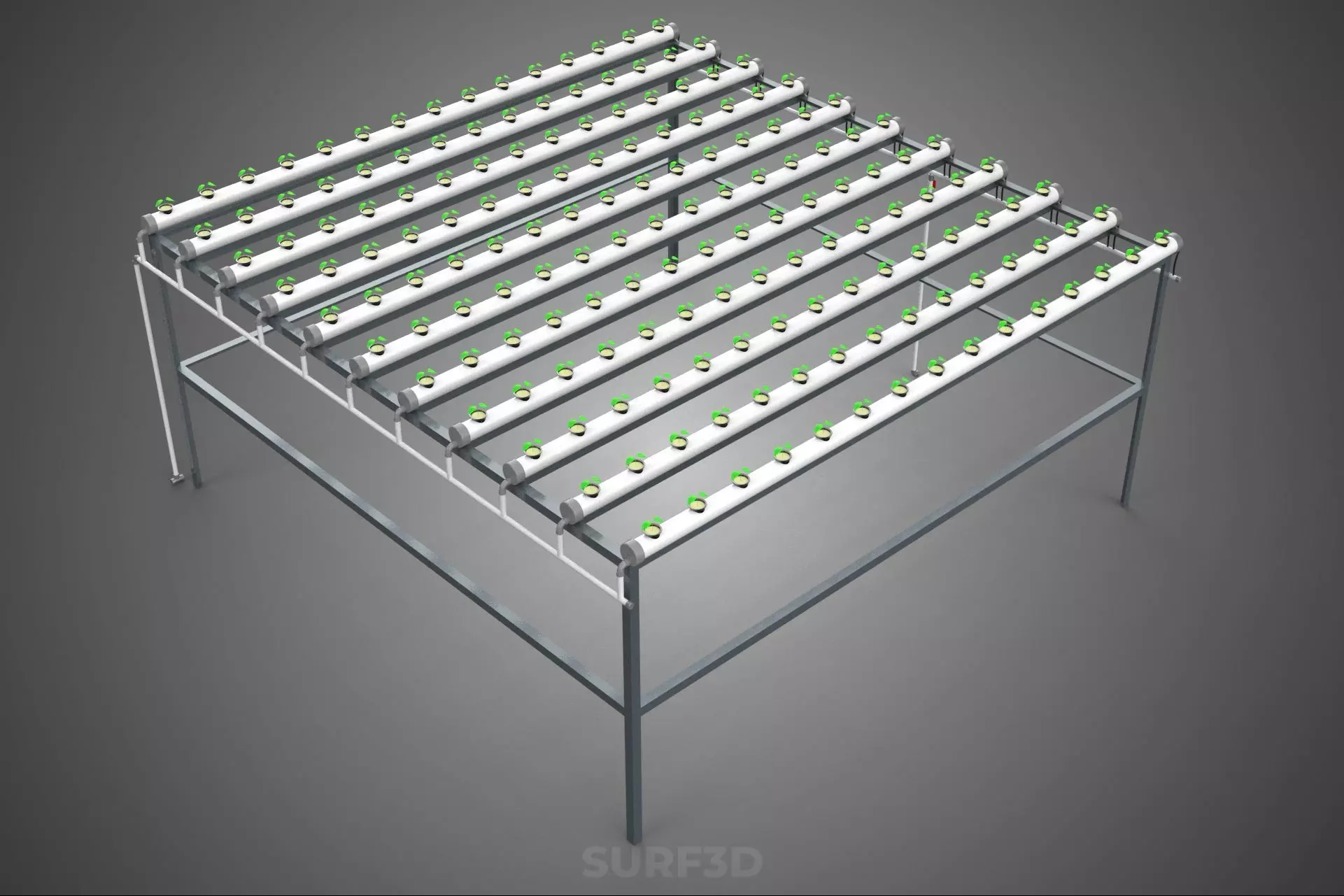 HYDROPONIC FARM SETUP SEEDLINGS GROW NET POTS PARALLEL NFT PIPES 3D model_2
