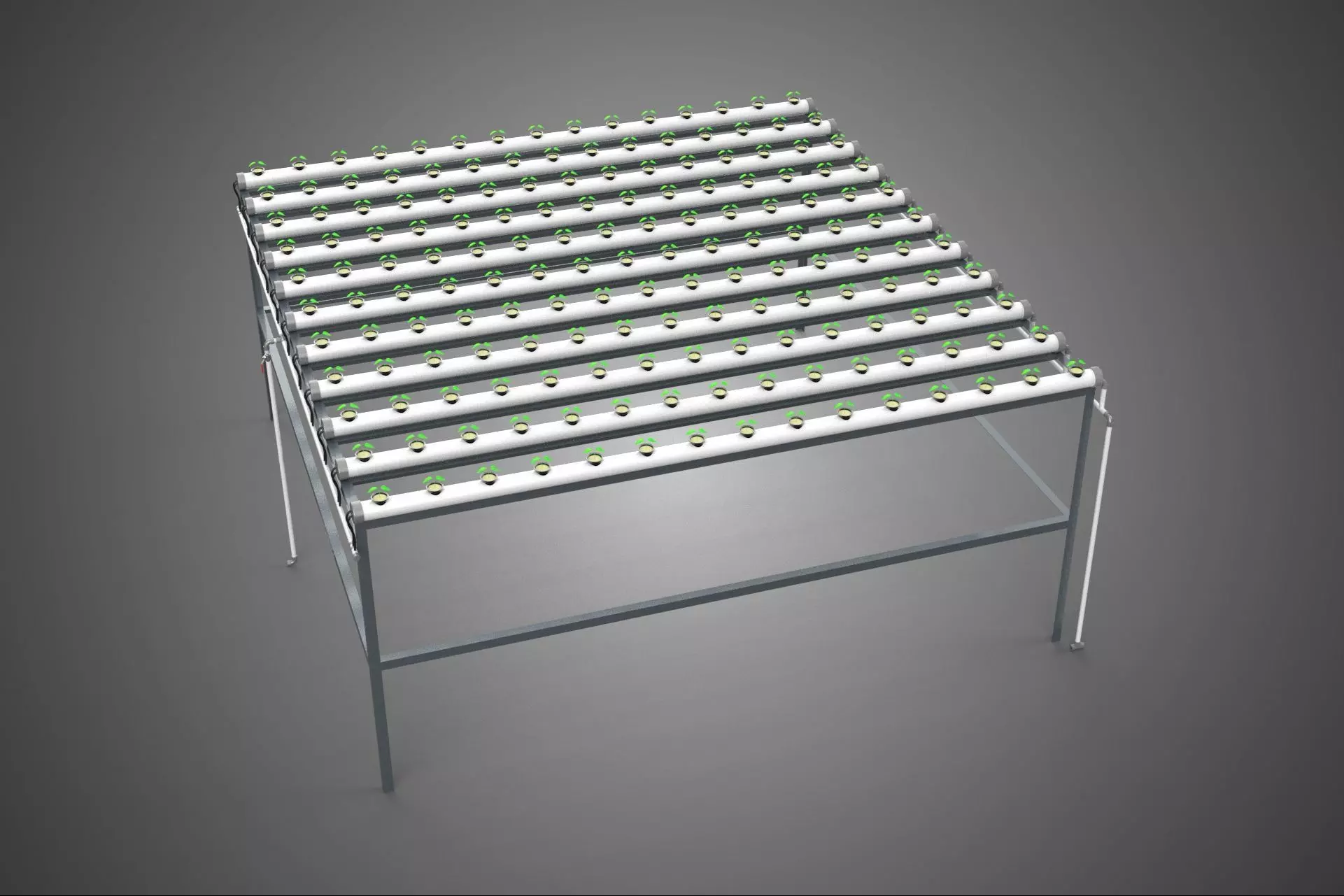 HYDROPONIC FARM SETUP SEEDLINGS GROW NET POTS PARALLEL NFT PIPES 3D model_0