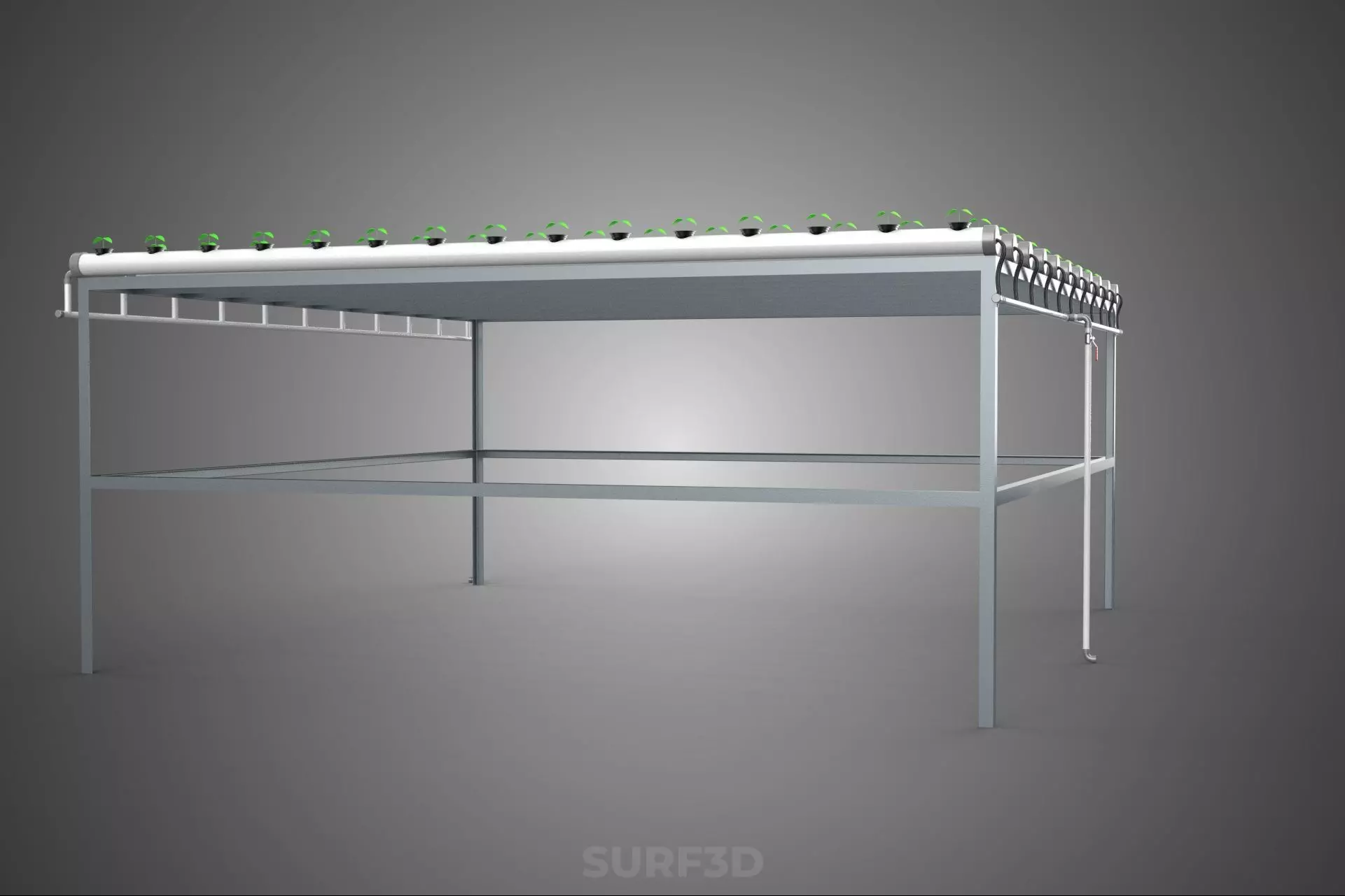 HYDROPONIC FARM SETUP SEEDLINGS GROW NET POTS PARALLEL NFT PIPES 3D model_25
