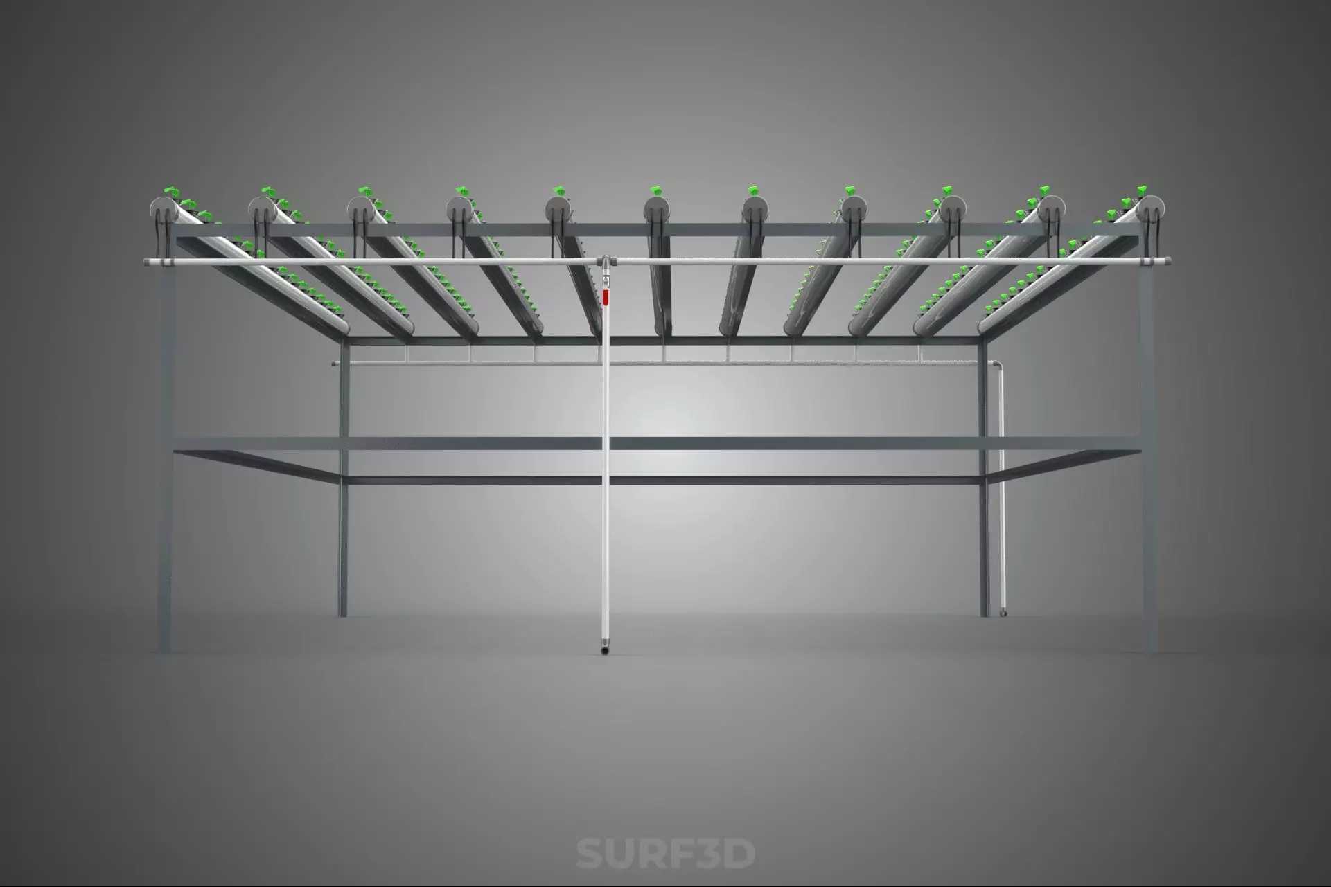 HYDROPONIC FARM SETUP SEEDLINGS GROW NET POTS PARALLEL NFT PIPES 3D model_10