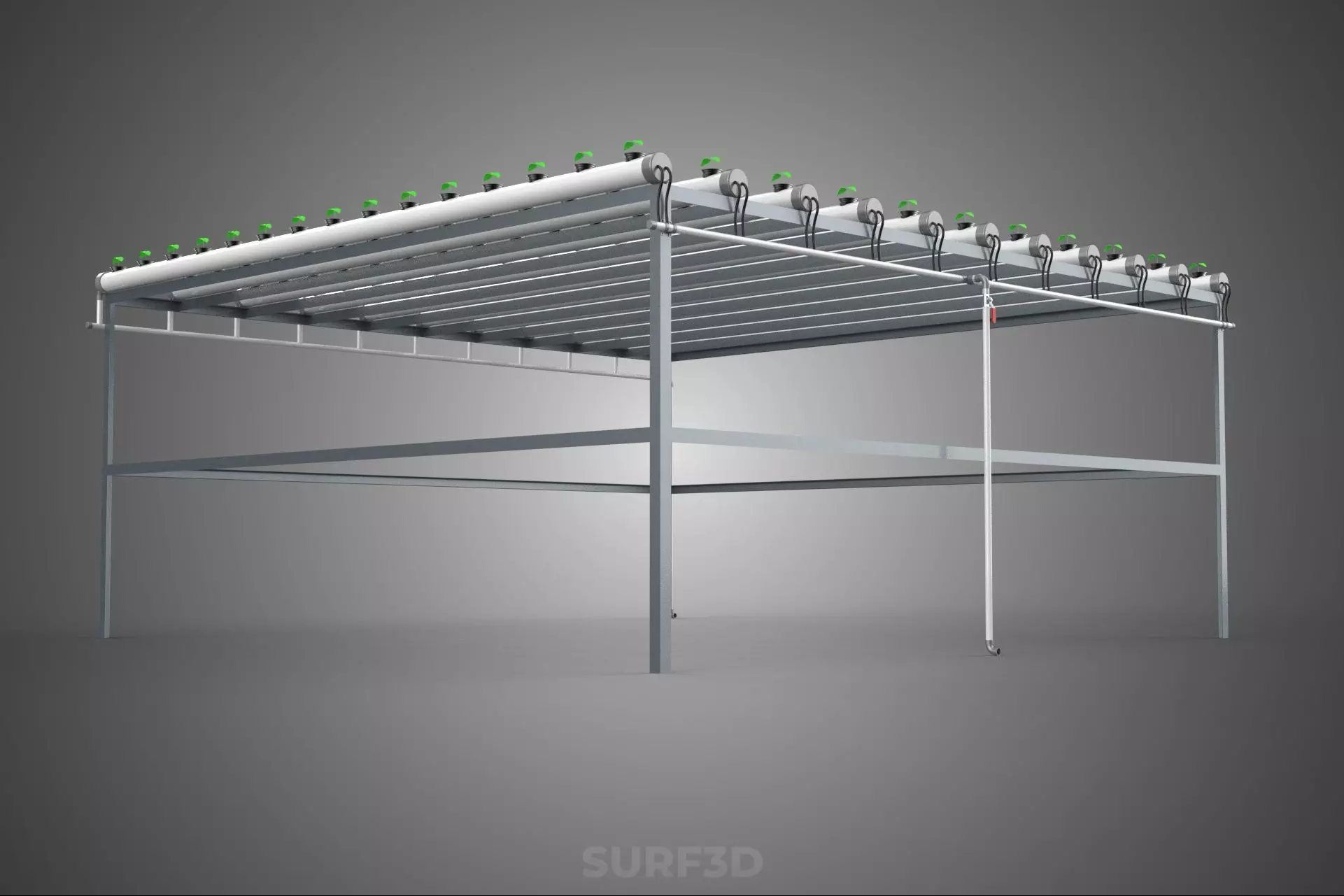 HYDROPONIC FARM SETUP SEEDLINGS GROW NET POTS PARALLEL NFT PIPES 3D model_21