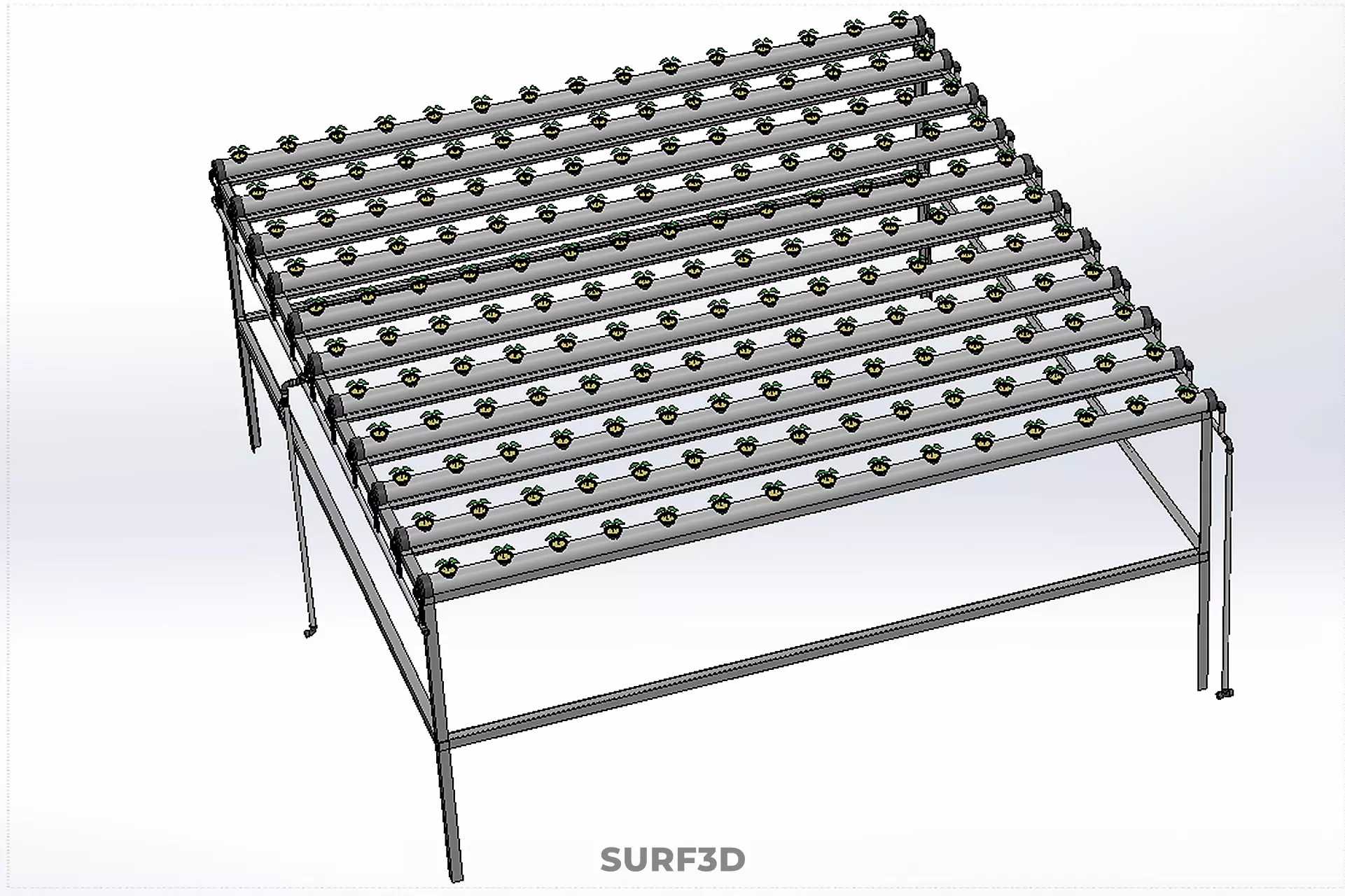 HYDROPONIC FARM SETUP SEEDLINGS GROW NET POTS PARALLEL NFT PIPES 3D model_29