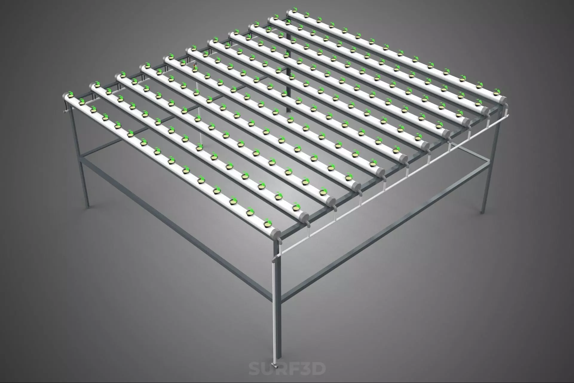 HYDROPONIC FARM SETUP SEEDLINGS GROW NET POTS PARALLEL NFT PIPES 3D model_11