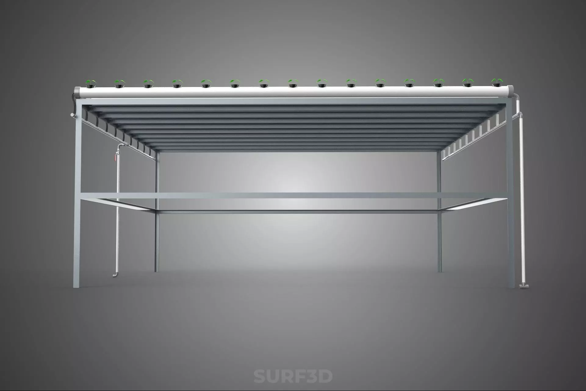 HYDROPONIC FARM SETUP SEEDLINGS GROW NET POTS PARALLEL NFT PIPES 3D model_13