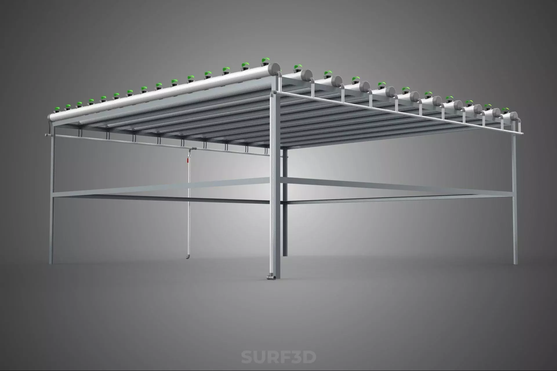 HYDROPONIC FARM SETUP SEEDLINGS GROW NET POTS PARALLEL NFT PIPES 3D model_20