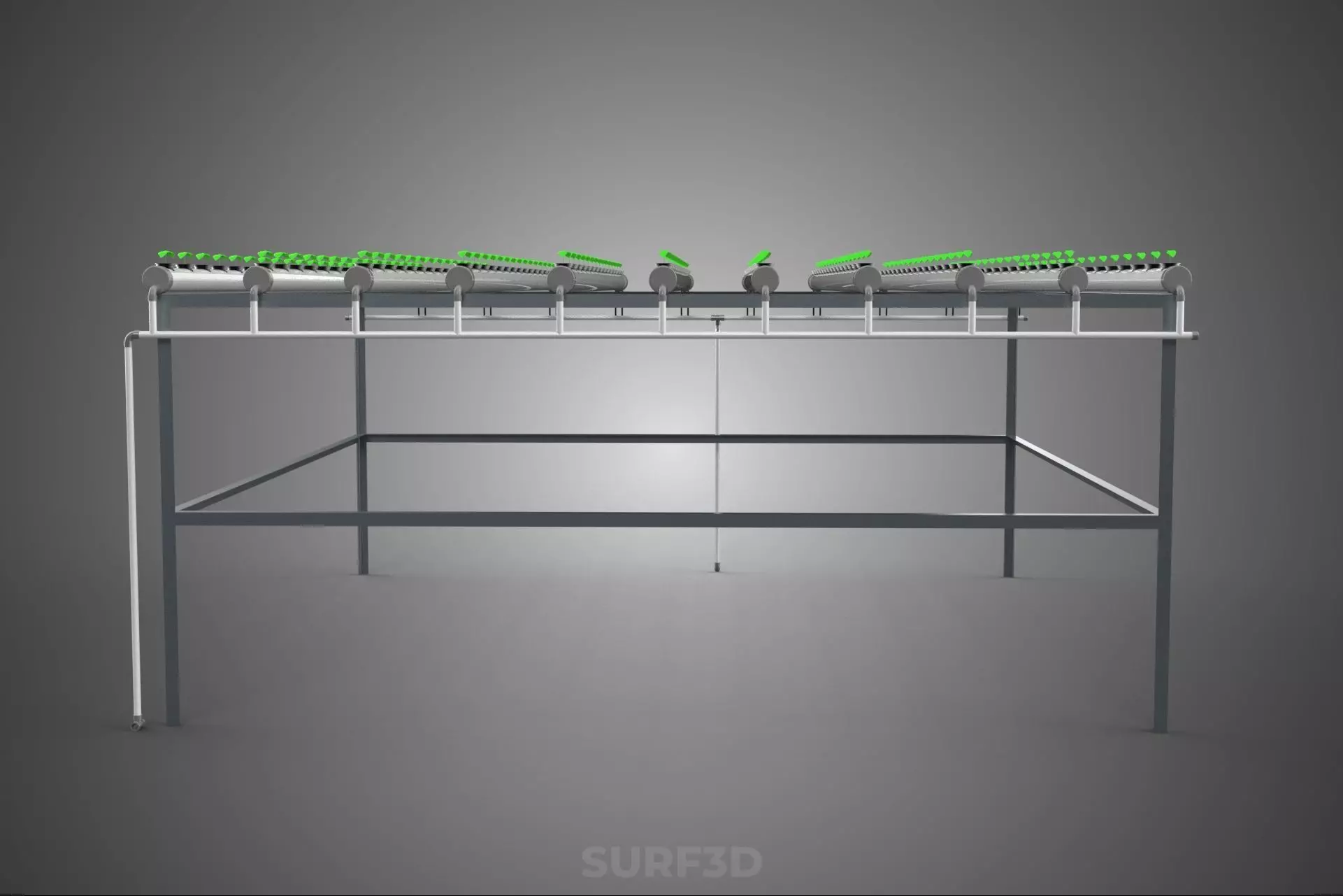 HYDROPONIC FARM SETUP SEEDLINGS GROW NET POTS PARALLEL NFT PIPES 3D model_17