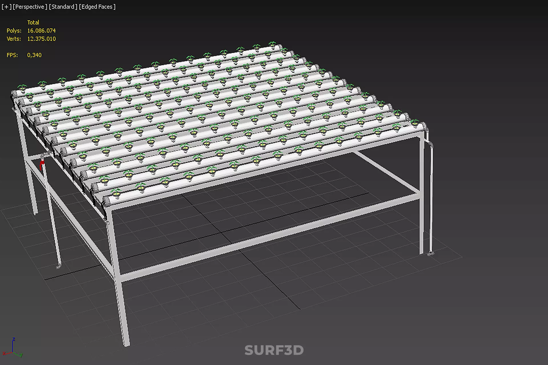 HYDROPONIC FARM SETUP SEEDLINGS GROW NET POTS PARALLEL NFT PIPES 3D model_33