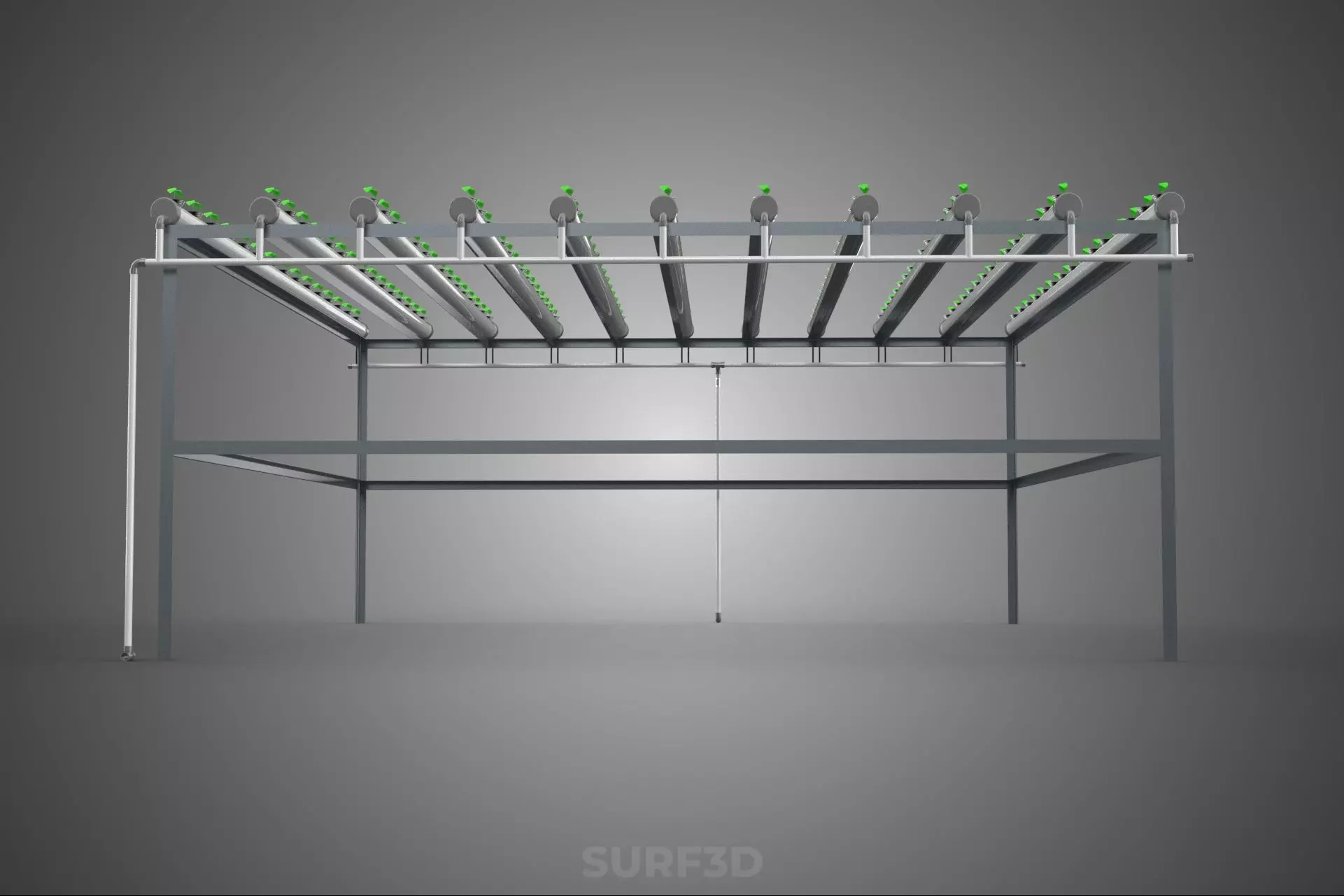 HYDROPONIC FARM SETUP SEEDLINGS GROW NET POTS PARALLEL NFT PIPES 3D model_19