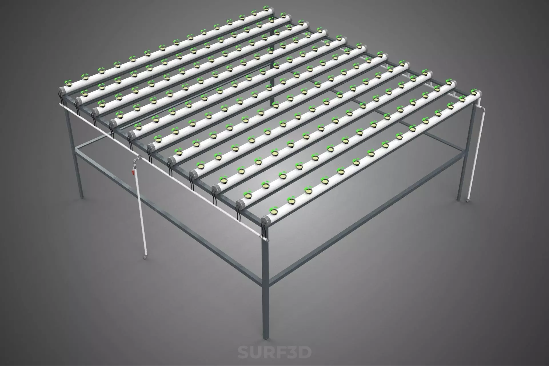 HYDROPONIC FARM SETUP SEEDLINGS GROW NET POTS PARALLEL NFT PIPES 3D model_1