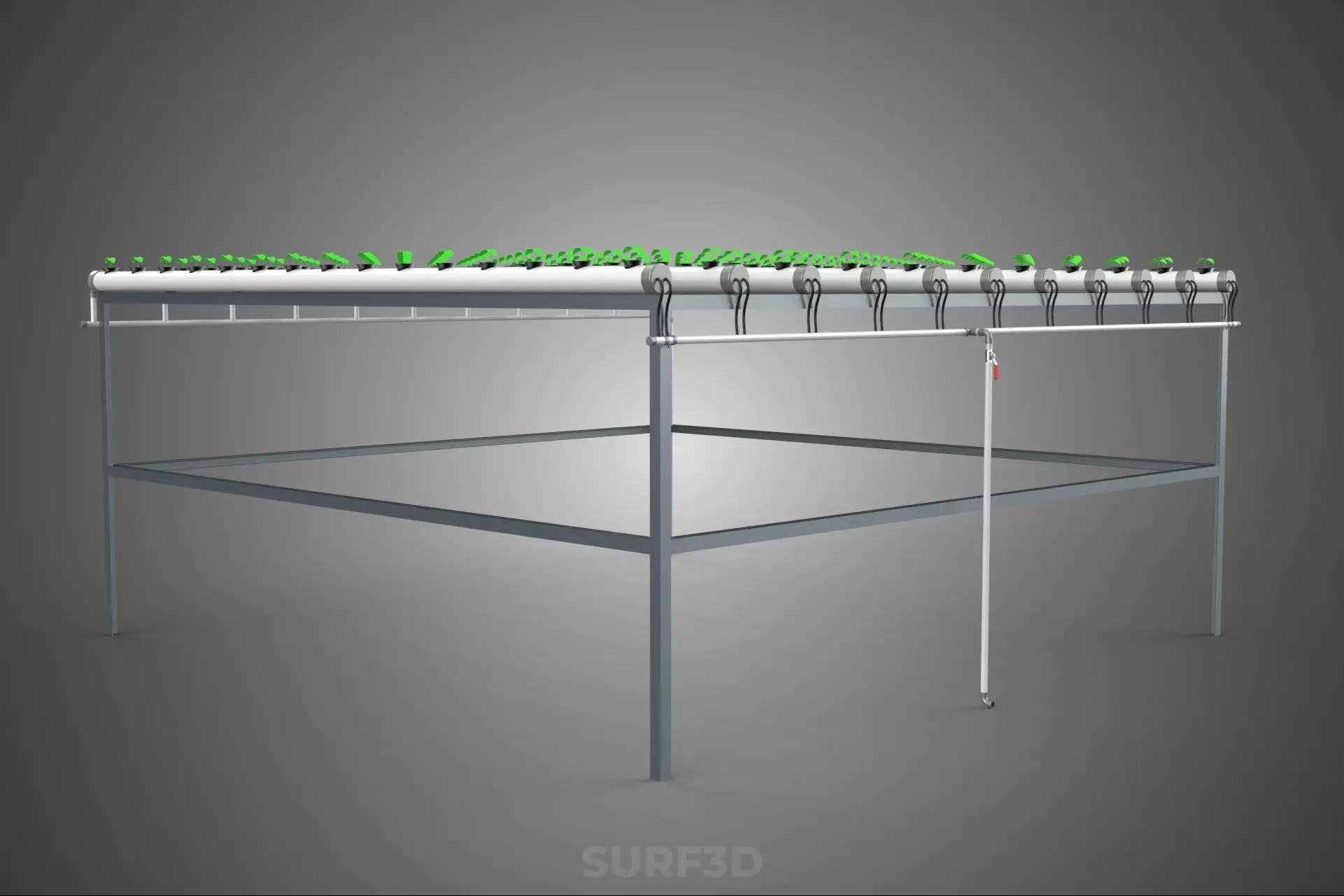 HYDROPONIC FARM SETUP SEEDLINGS GROW NET POTS PARALLEL NFT PIPES 3D model_7