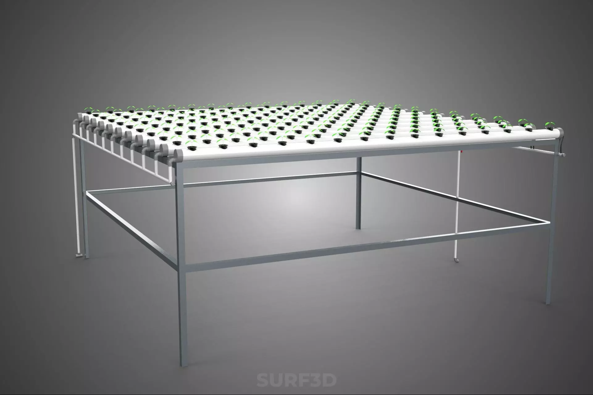 HYDROPONIC FARM SETUP SEEDLINGS GROW NET POTS PARALLEL NFT PIPES 3D model_22