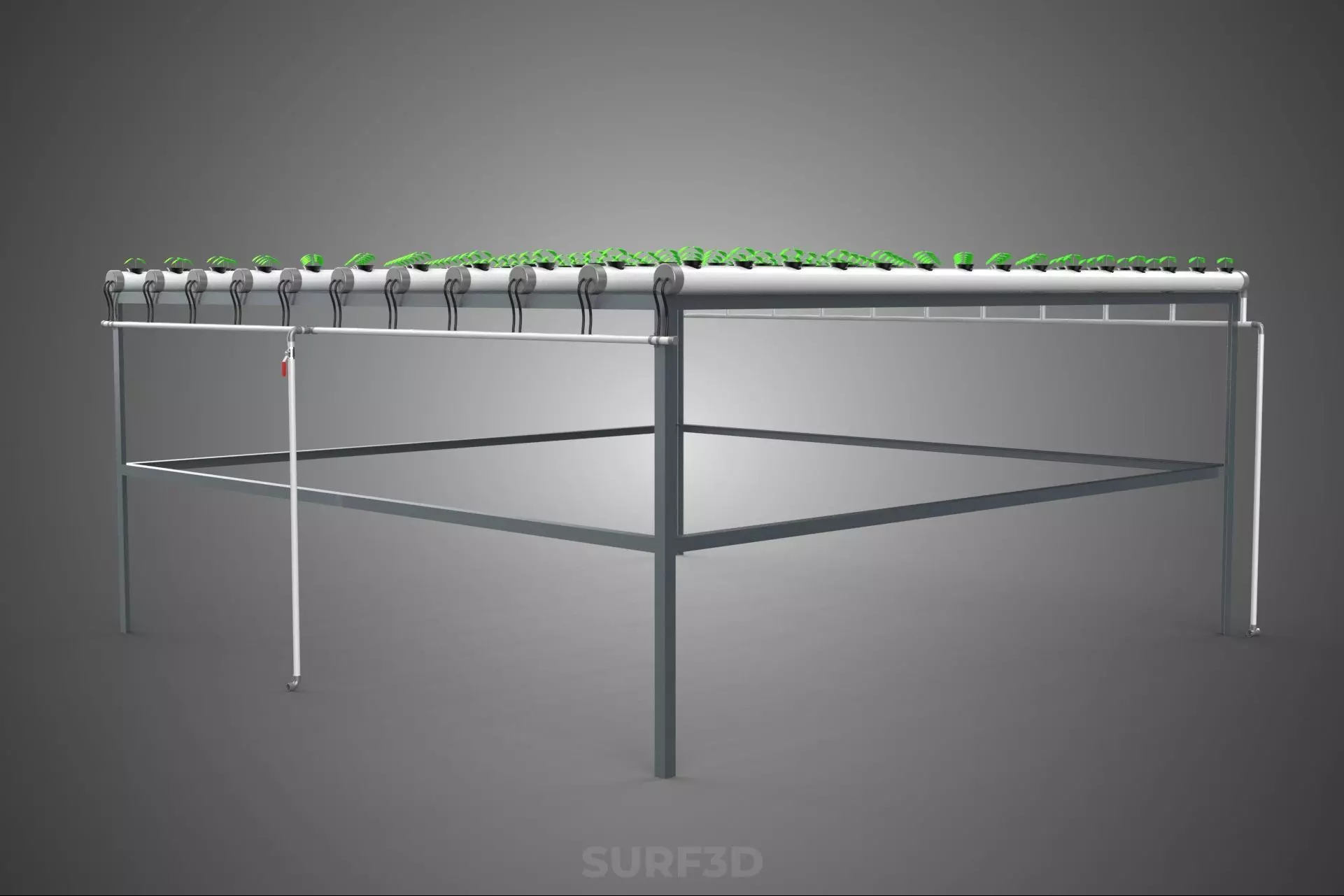 HYDROPONIC FARM SETUP SEEDLINGS GROW NET POTS PARALLEL NFT PIPES 3D model_9