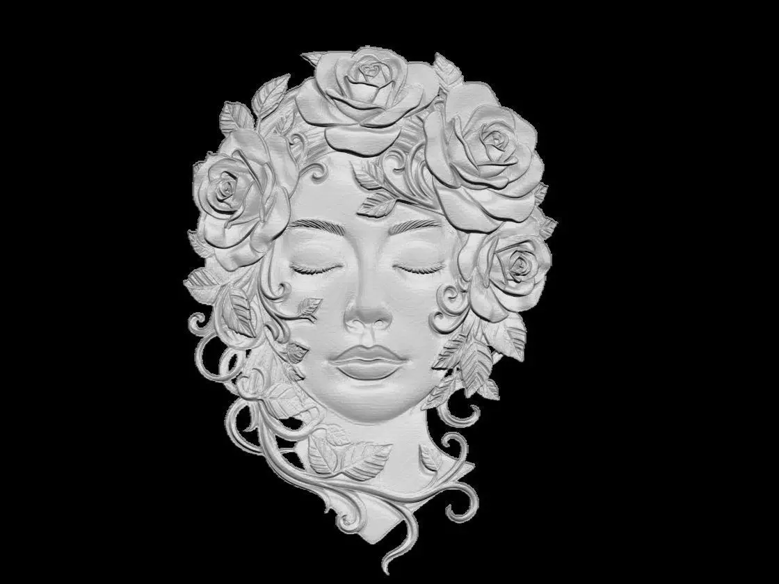 Woman Face with Rose Crown Sculpture 3D print model_1