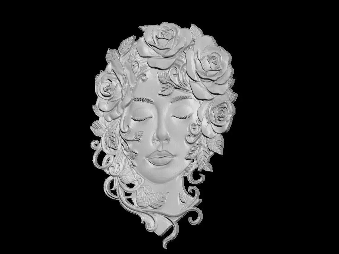 Woman Face with Rose Crown Sculpture 3D print model_2