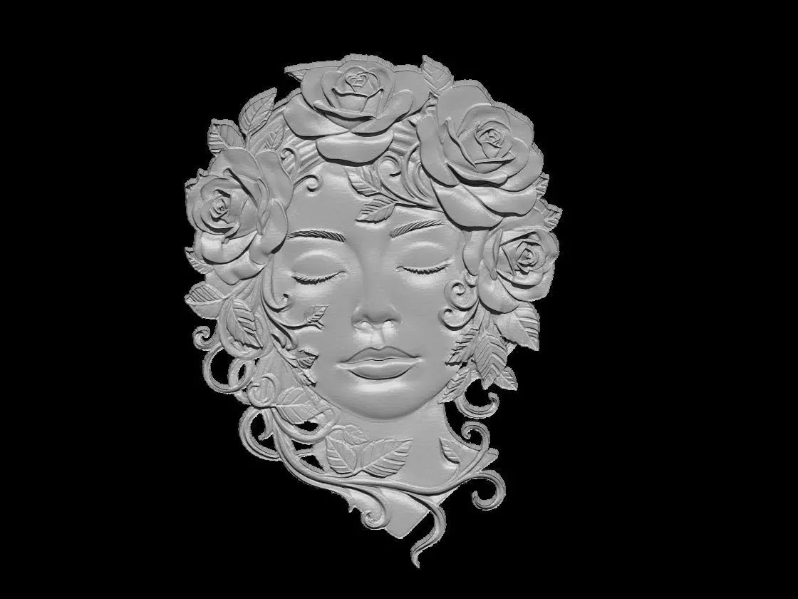 Woman Face with Rose Crown Sculpture 3D print model_4