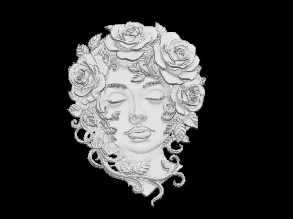 Woman Face with Rose Crown Sculpture 3D print model_5
