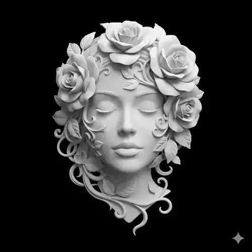 Woman Face with Rose Crown Sculpture