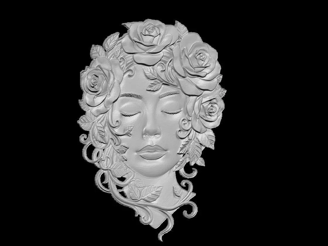 Woman Face with Rose Crown Sculpture 3D print model_3
