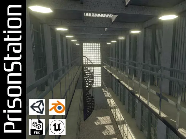 Old Prison low-poly PS1 32-bit style Low-poly 3D model_0