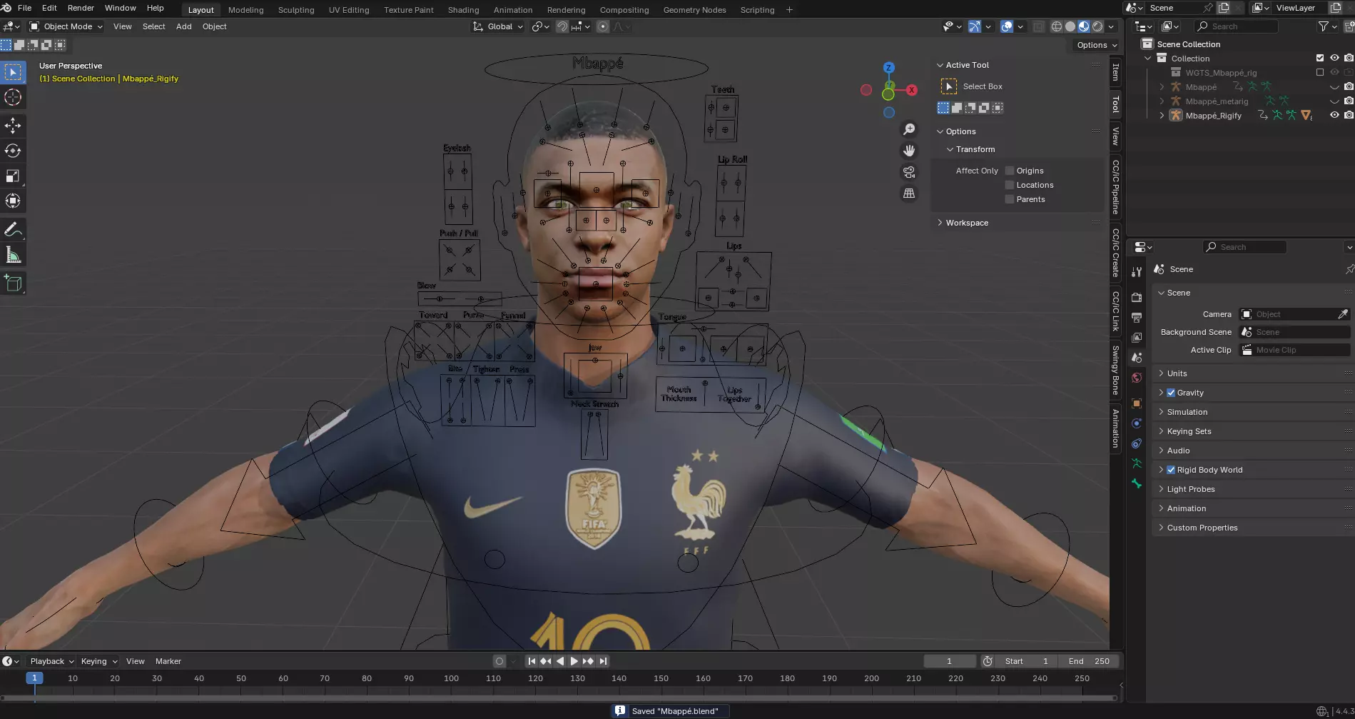 Kylian Mbappe 3D Full Rigged Low-poly 3D model Low-poly 3D model Low-poly 3D model_3