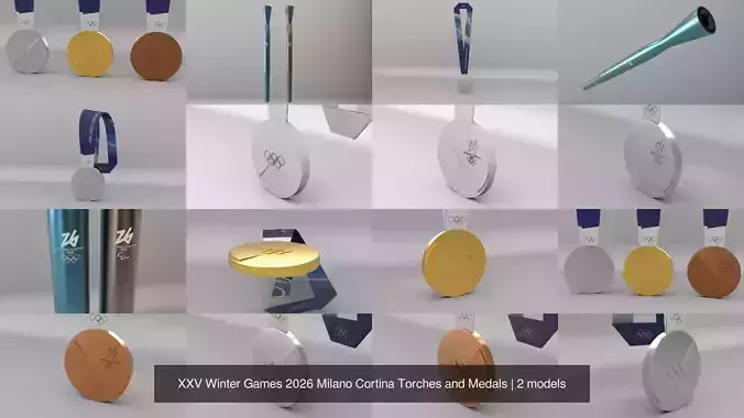 XXV Winter Games 2026 Milano Cortina Torches and Medals