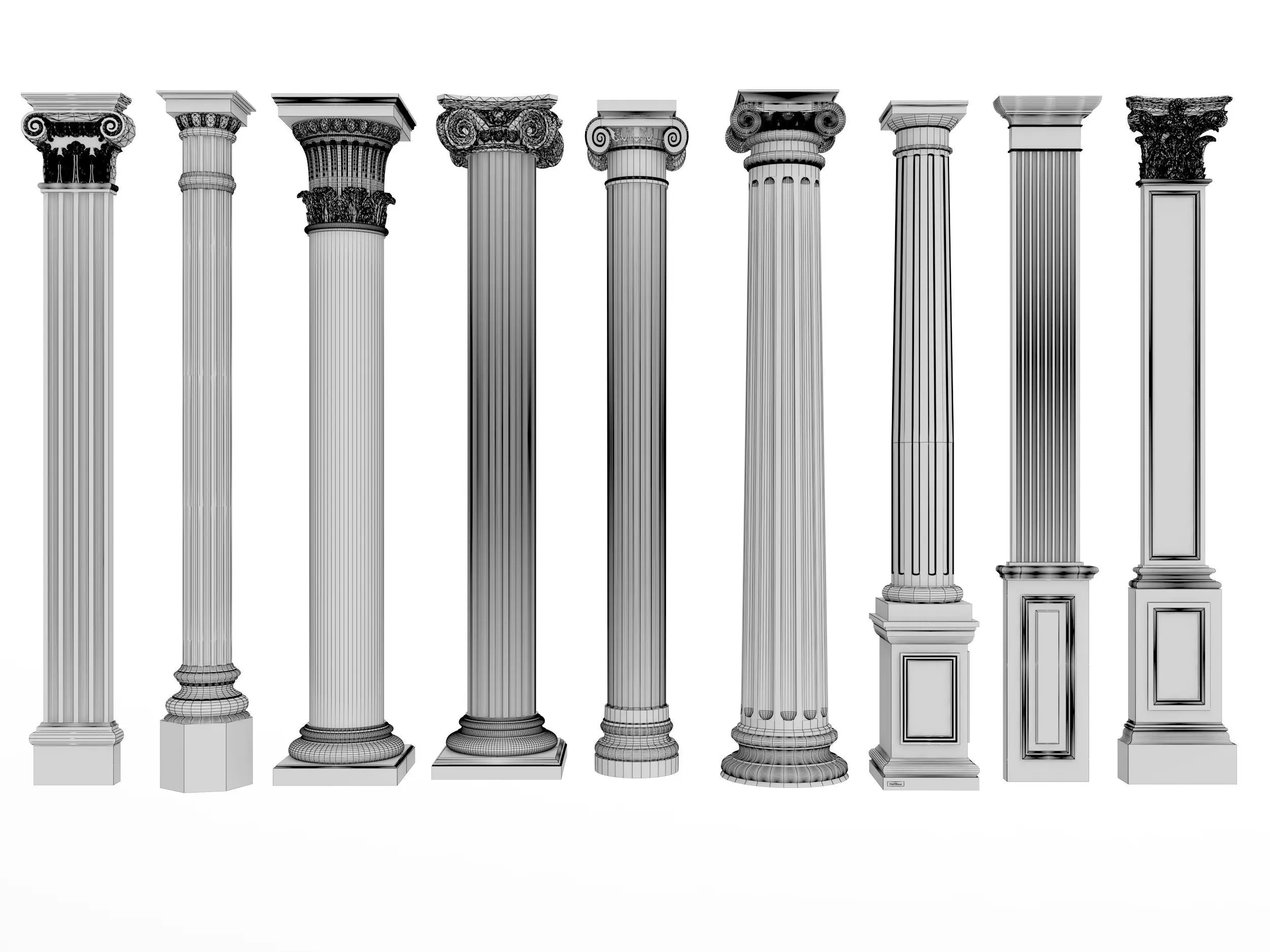 Classical Columns pillar decorate Low-poly 3D model_6
