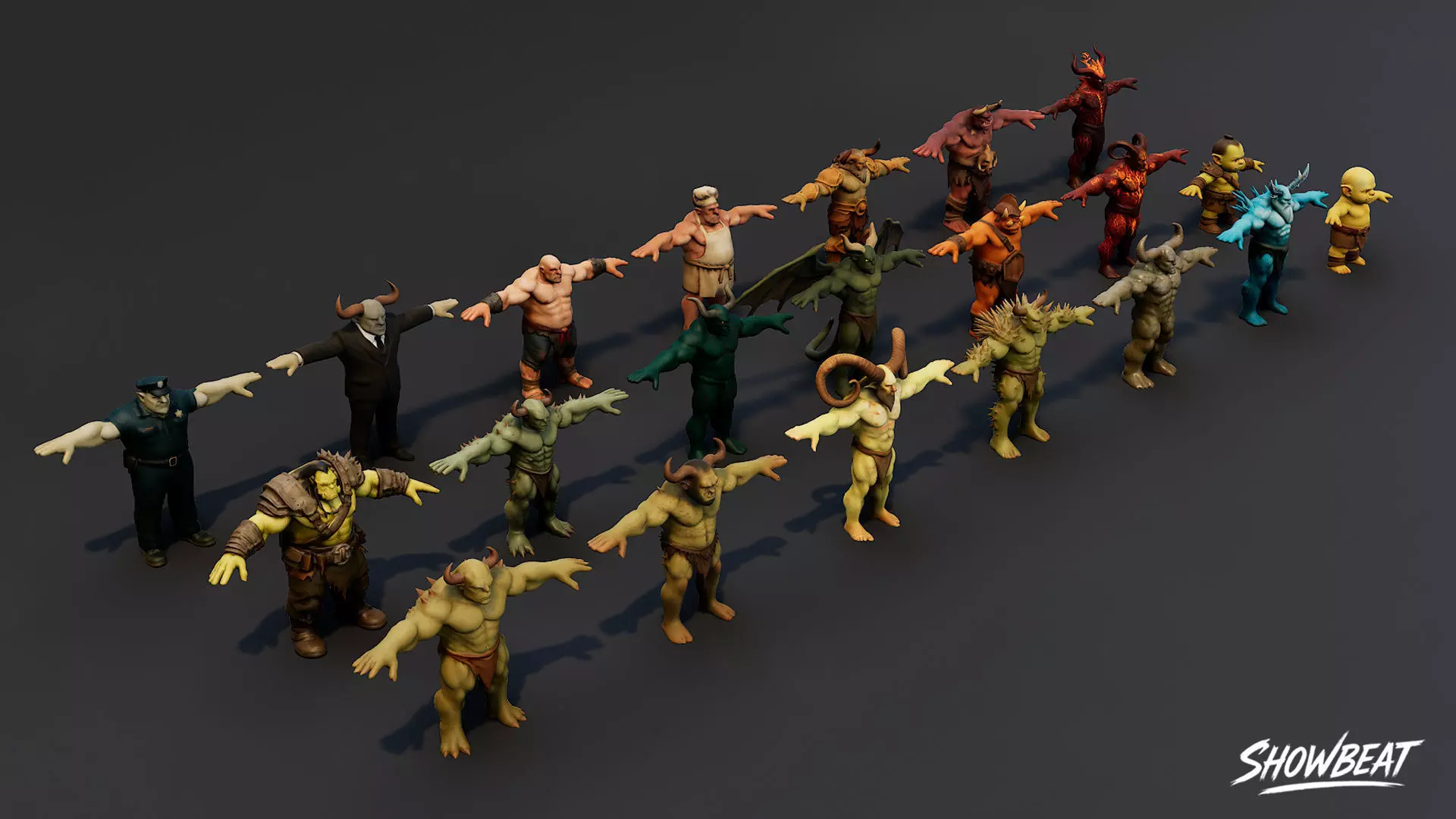 Complete Ogre T-Pose Pack Low-poly 3D model_4