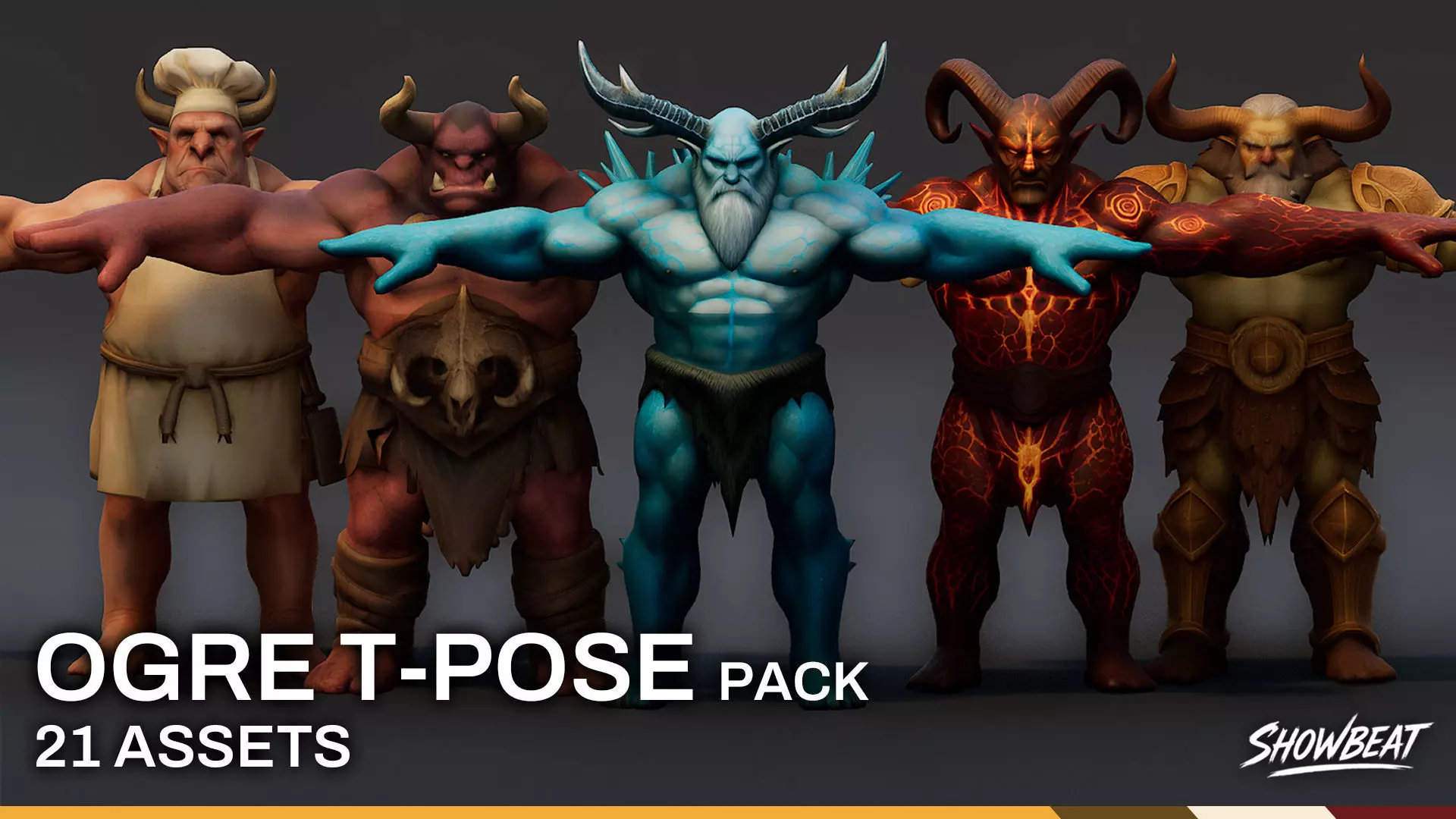 Complete Ogre T-Pose Pack Low-poly 3D model_0