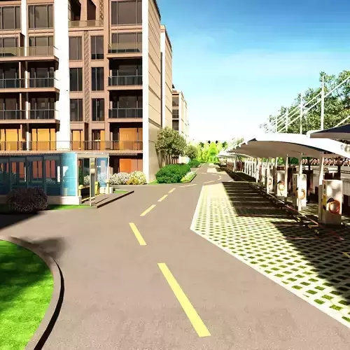 City Block with Parking and Electric Chargers