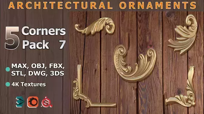 Ornamental Corner Set- Vol07 - Clean Quad Mesh - 4K PBR Texture