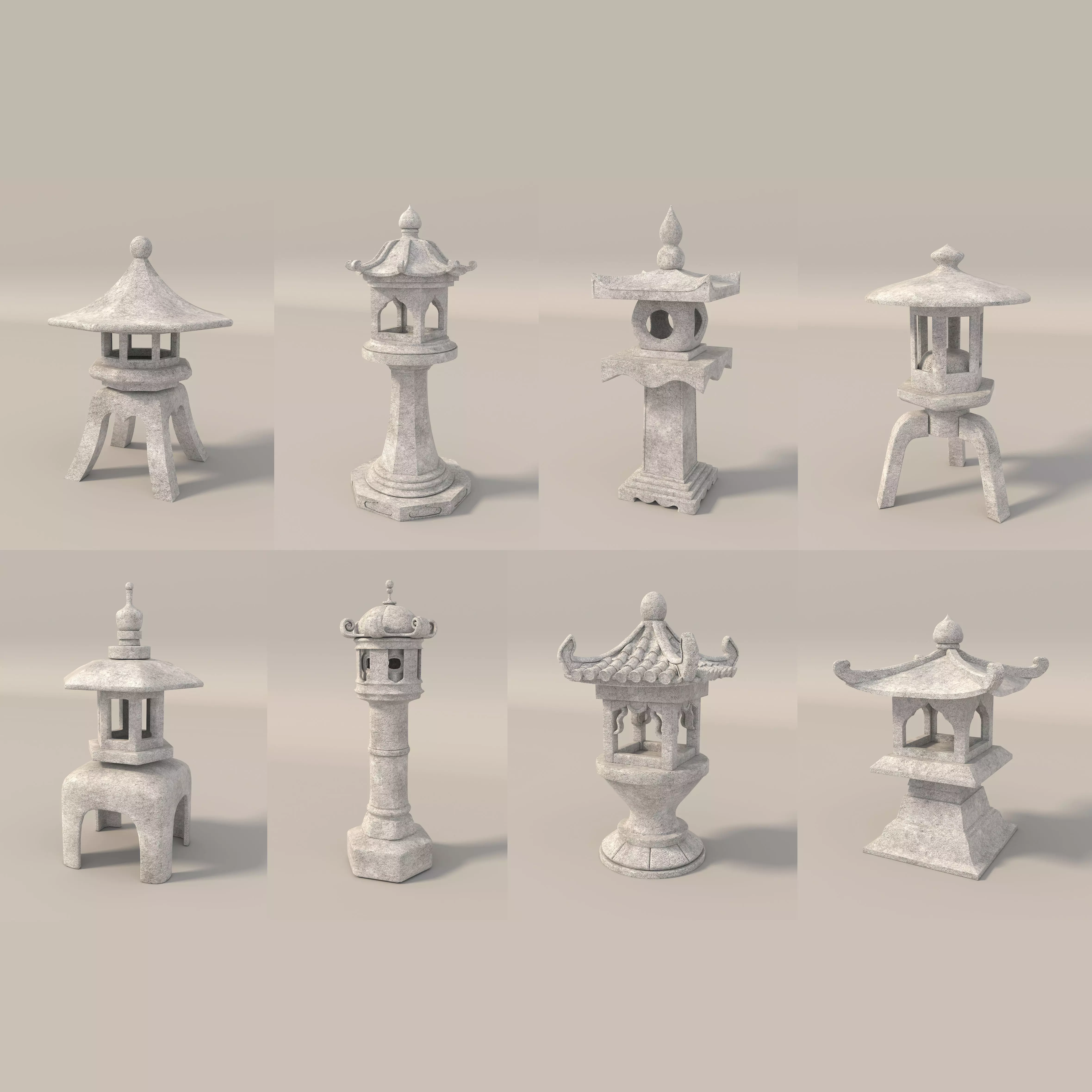 Japanese Stone Lanterns 3D model_0