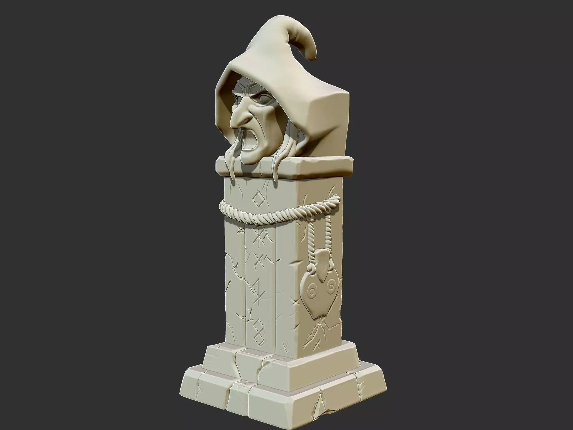 Stylized Witch Totem 3D Printable Fantasy Stone Statue 3D print model_0