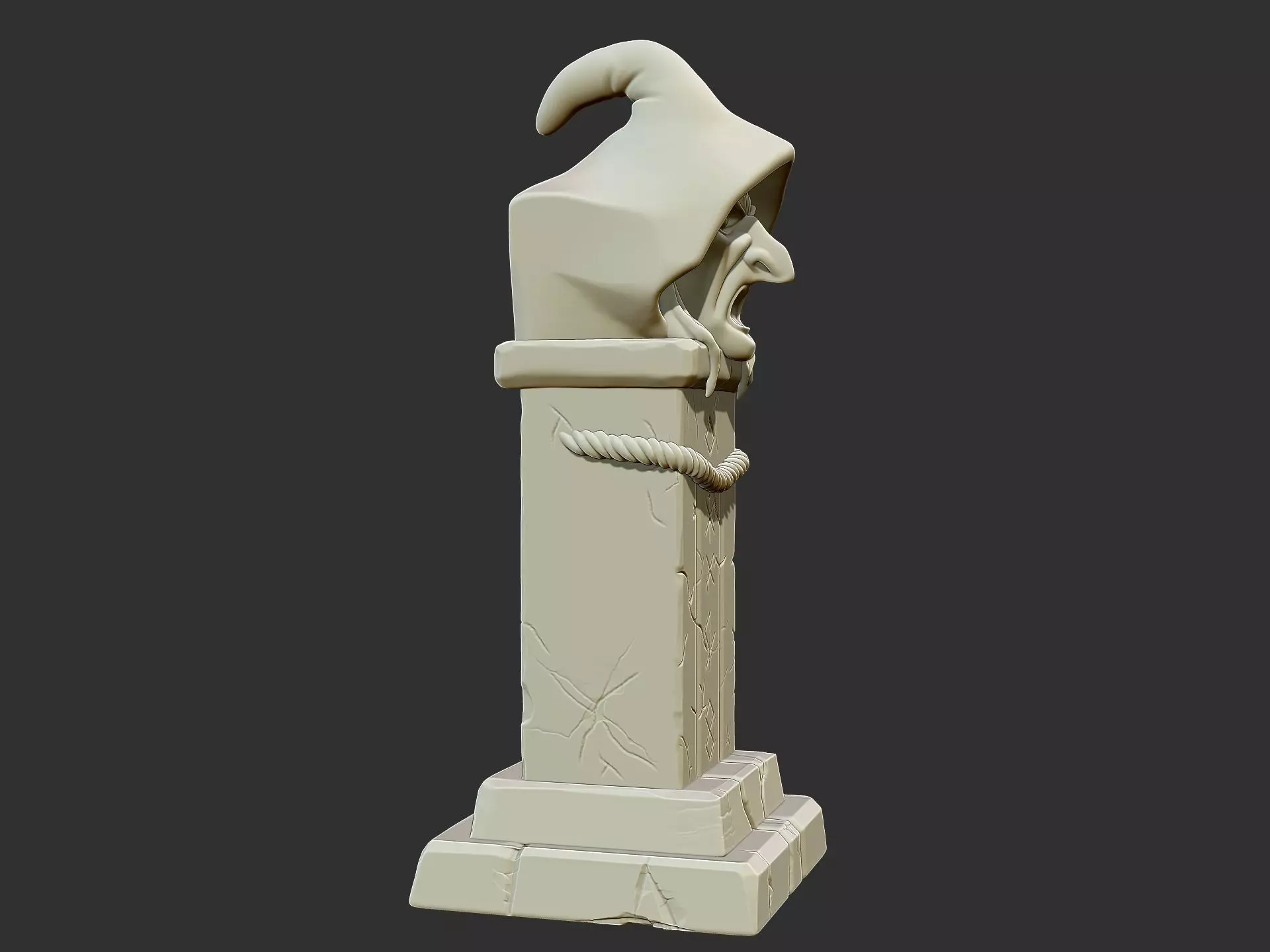 Stylized Witch Totem 3D Printable Fantasy Stone Statue 3D print model_3