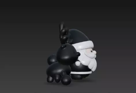 3D Black Santa Claus with Deer Model 3D print model_4