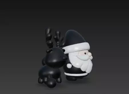 3D Black Santa Claus with Deer Model 3D print model_3