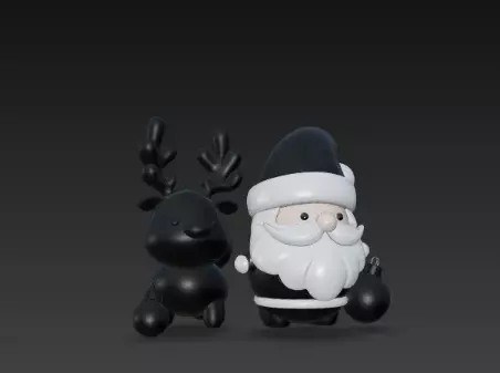 3D Black Santa Claus with Deer Model 3D print model_1