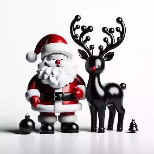 3D Santa with Reindeer Holiday Render 3D print model