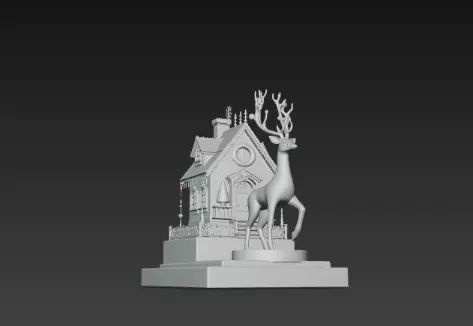 3D Christmas House with Deer Scene 3D print model_11