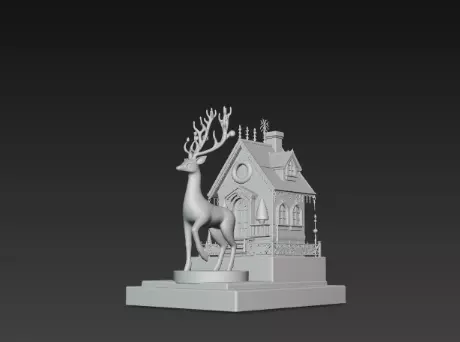 3D Christmas House with Deer Scene 3D print model_9