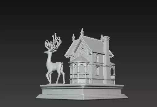 3D Festive House with Deer Christmas Scene 3D print model_7