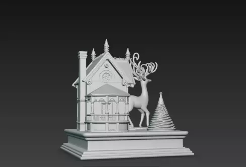 3D Festive House with Deer Christmas Scene 3D print model_1