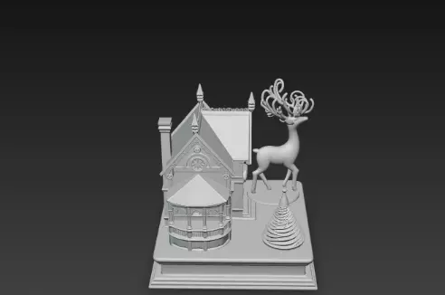 3D Festive House with Deer Christmas Scene 3D print model_13